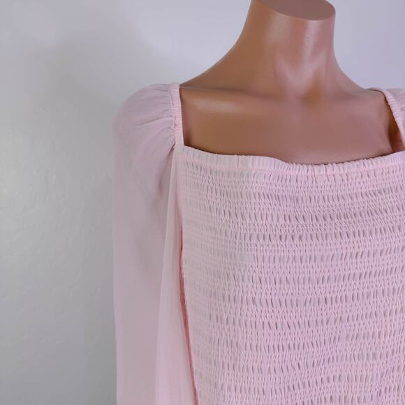 Halogen Square Neck Cottagecore Smocked Sheer Puff Long Sleeve Blouse Pink XXL - Picture 3 of 11